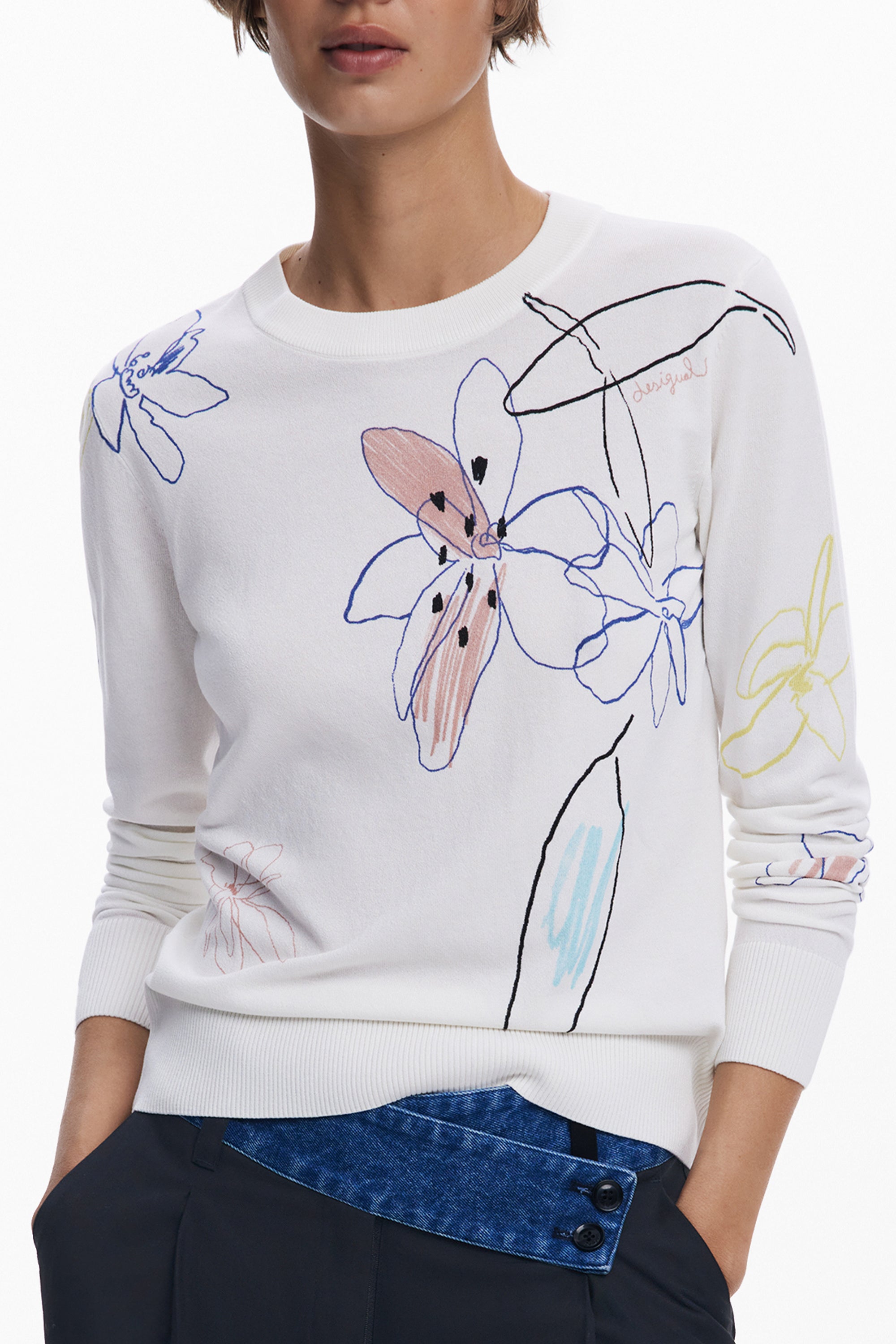 DESIGUAL WOMEN'S WHITE SWEATER