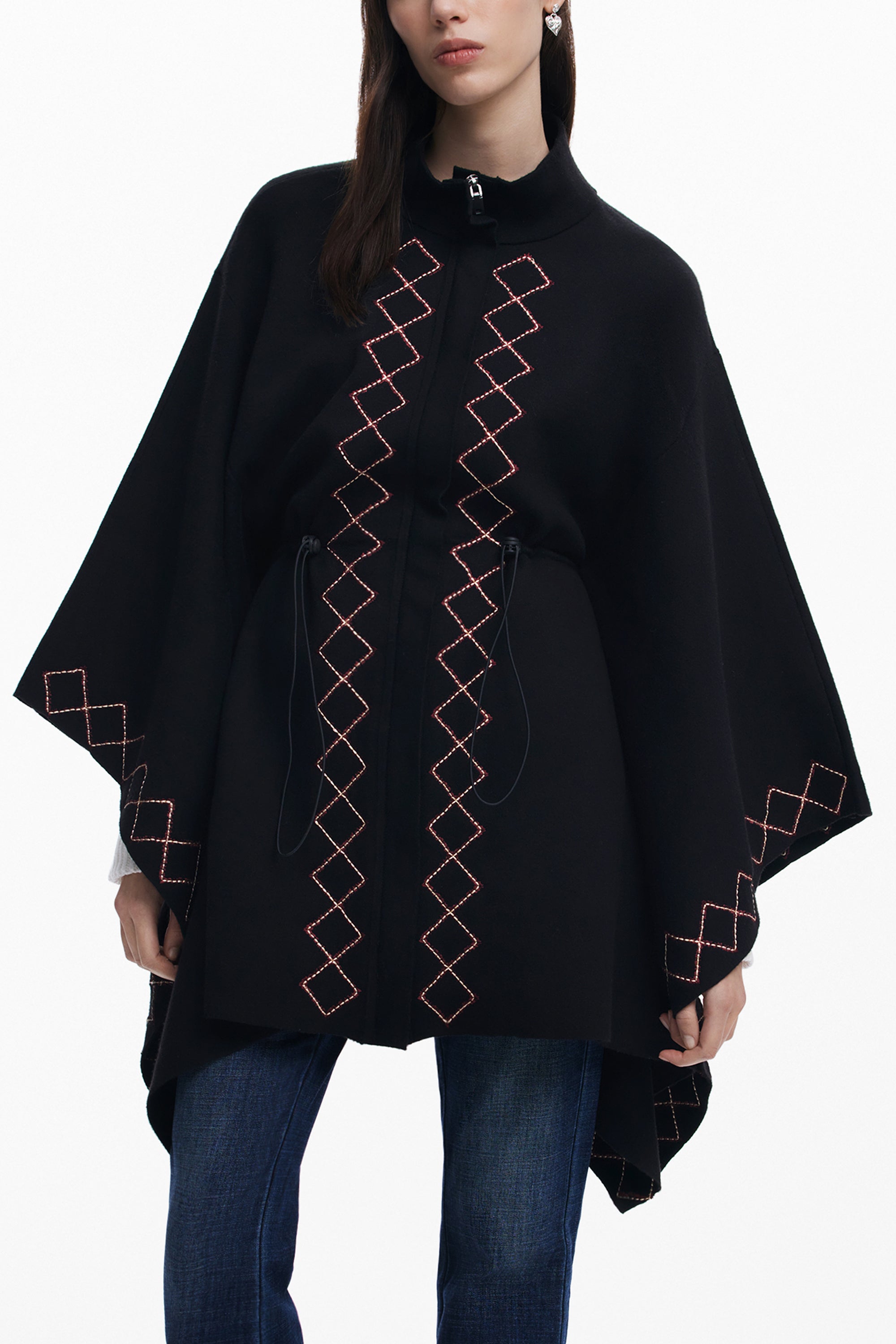 DESIGUAL WOMEN'S BLACK PONCHO