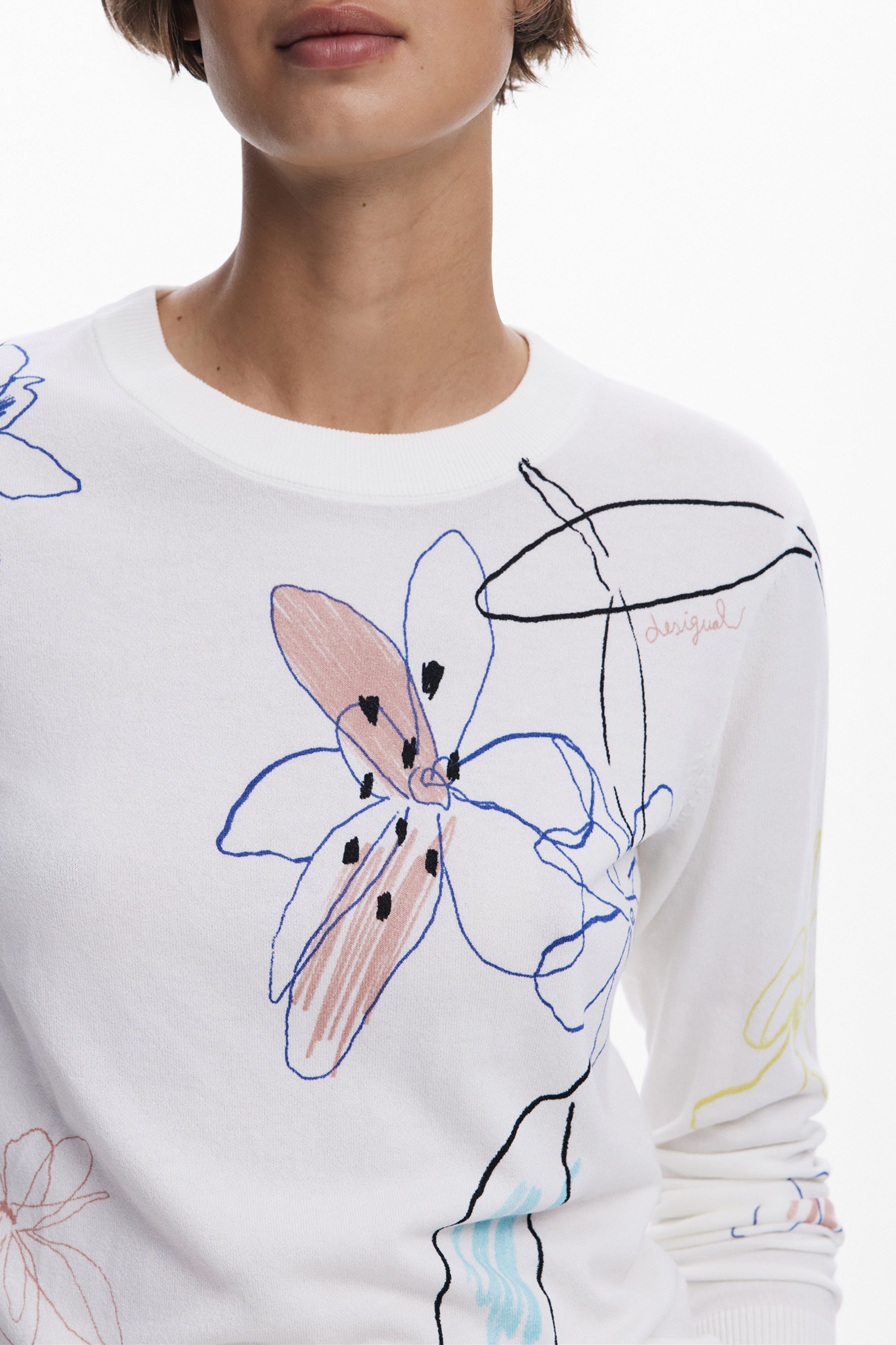 DESIGUAL WOMEN'S WHITE SWEATER
