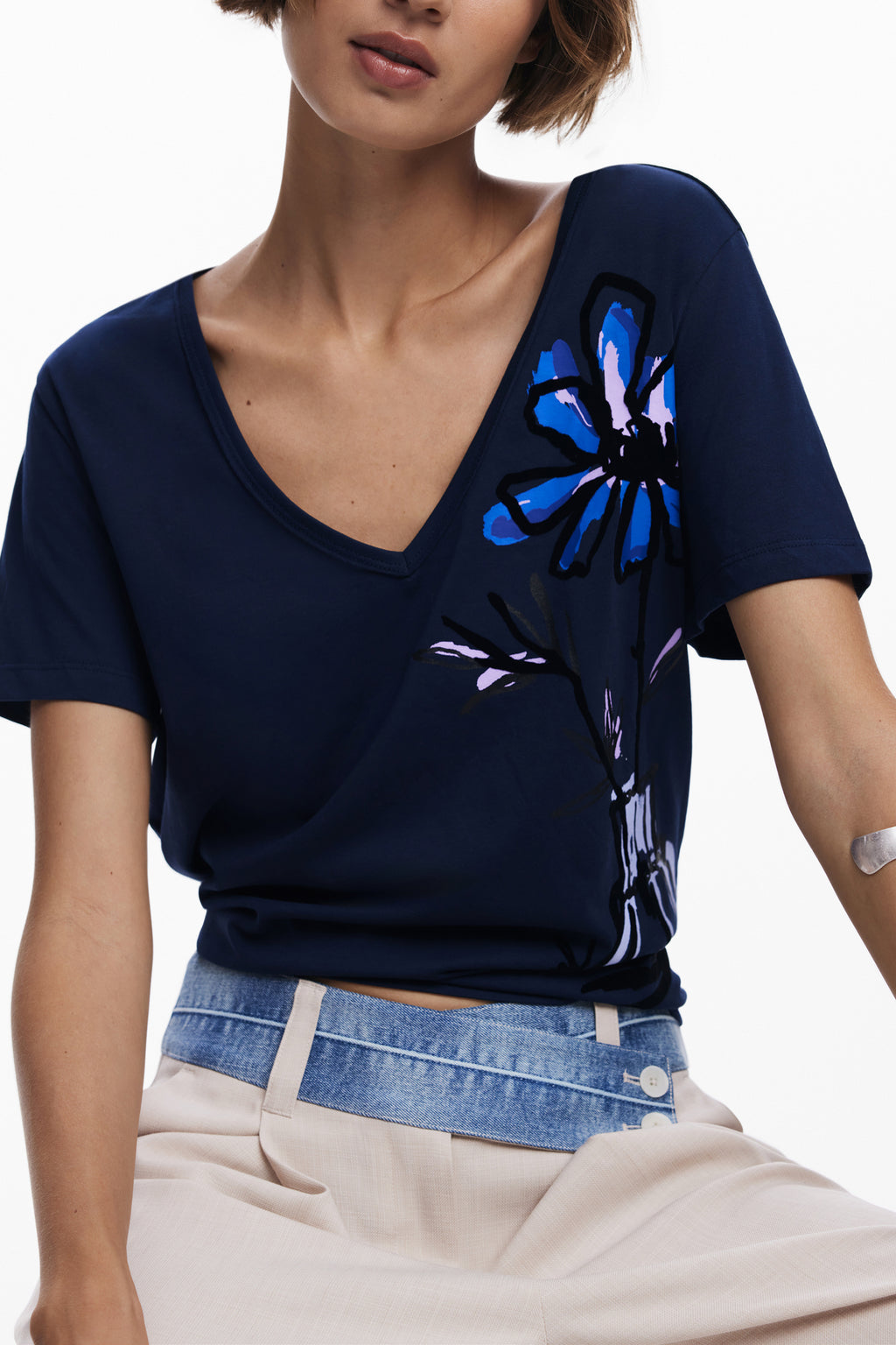 DESIGUAL WOMEN'S SHORT-SLEEVE T-SHIRT BLUE