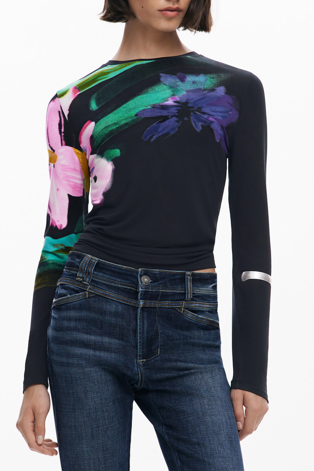 DESIGUAL WOMEN'S LONG-SLEEVED T-SHIRT BLACK