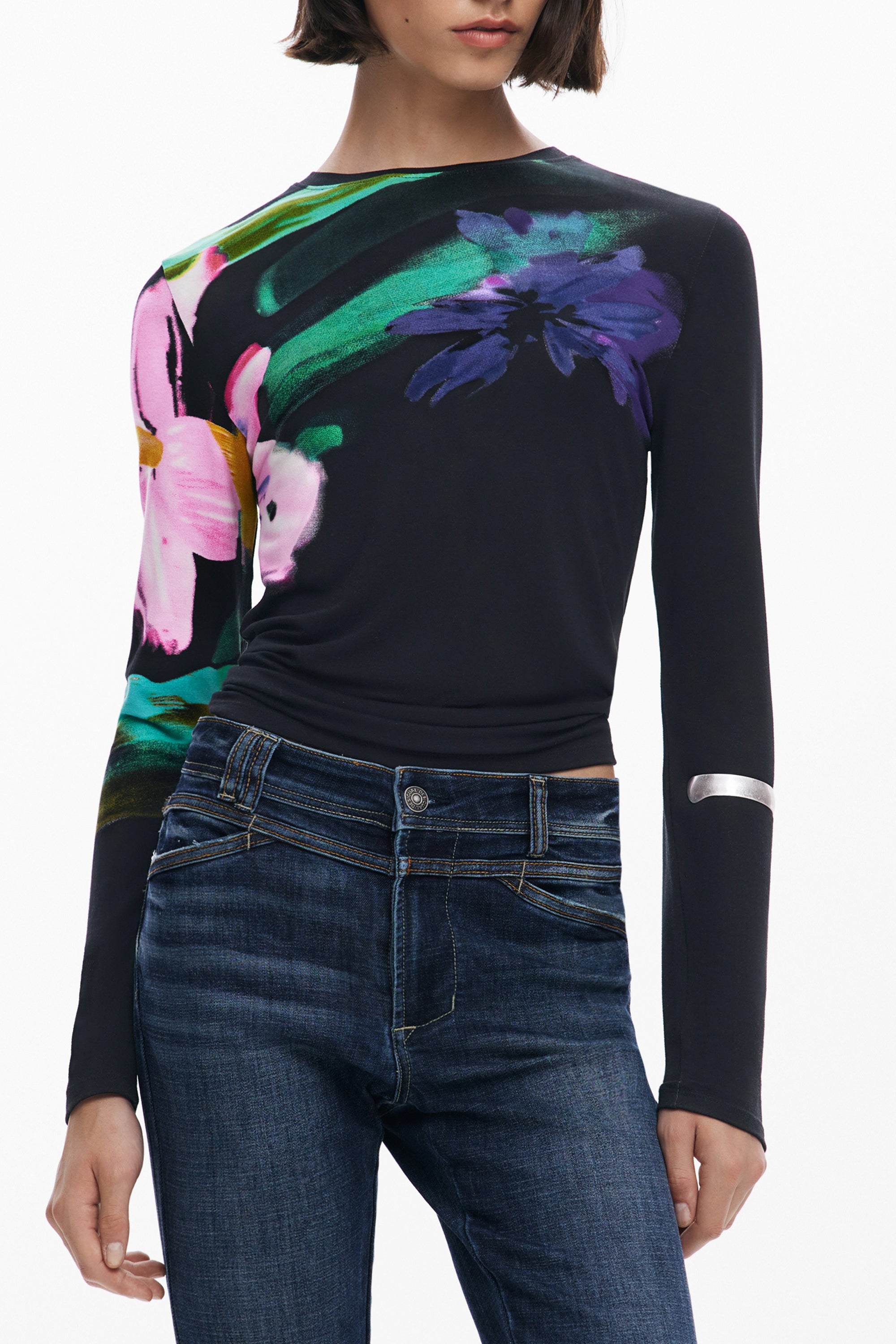 DESIGUAL WOMEN'S LONG-SLEEVED T-SHIRT BLACK