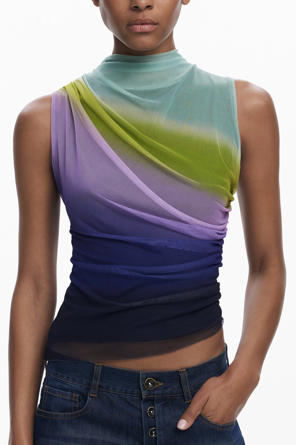 DESIGUAL WOMEN'S GREEN TANK TOP