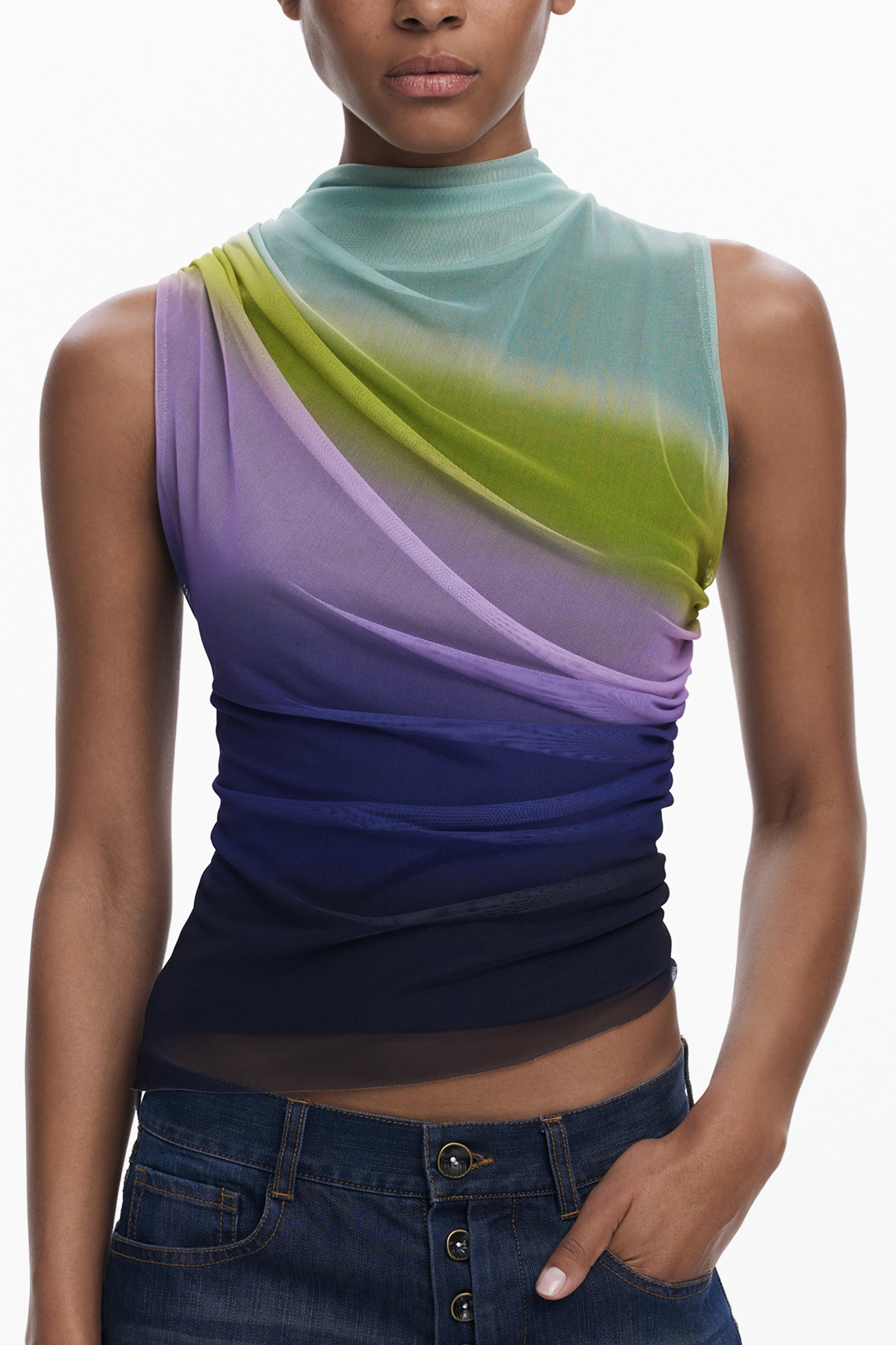 DESIGUAL WOMEN'S GREEN TANK TOP