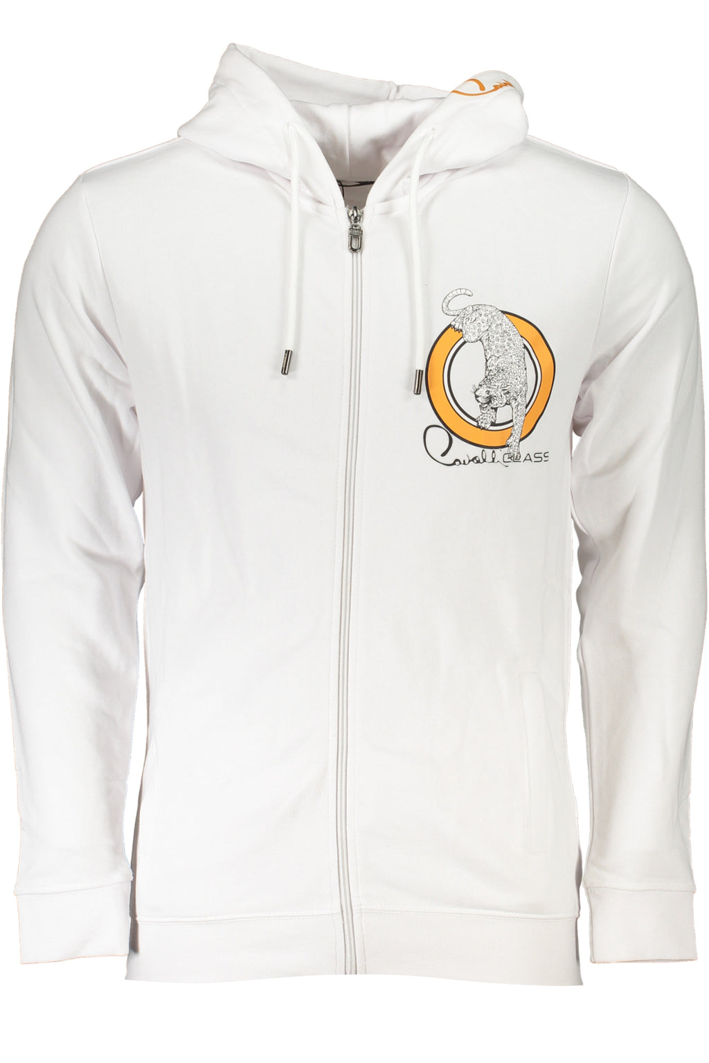 CAVALLI CLASS MEN'S WHITE ZIP SWEATSHIRT