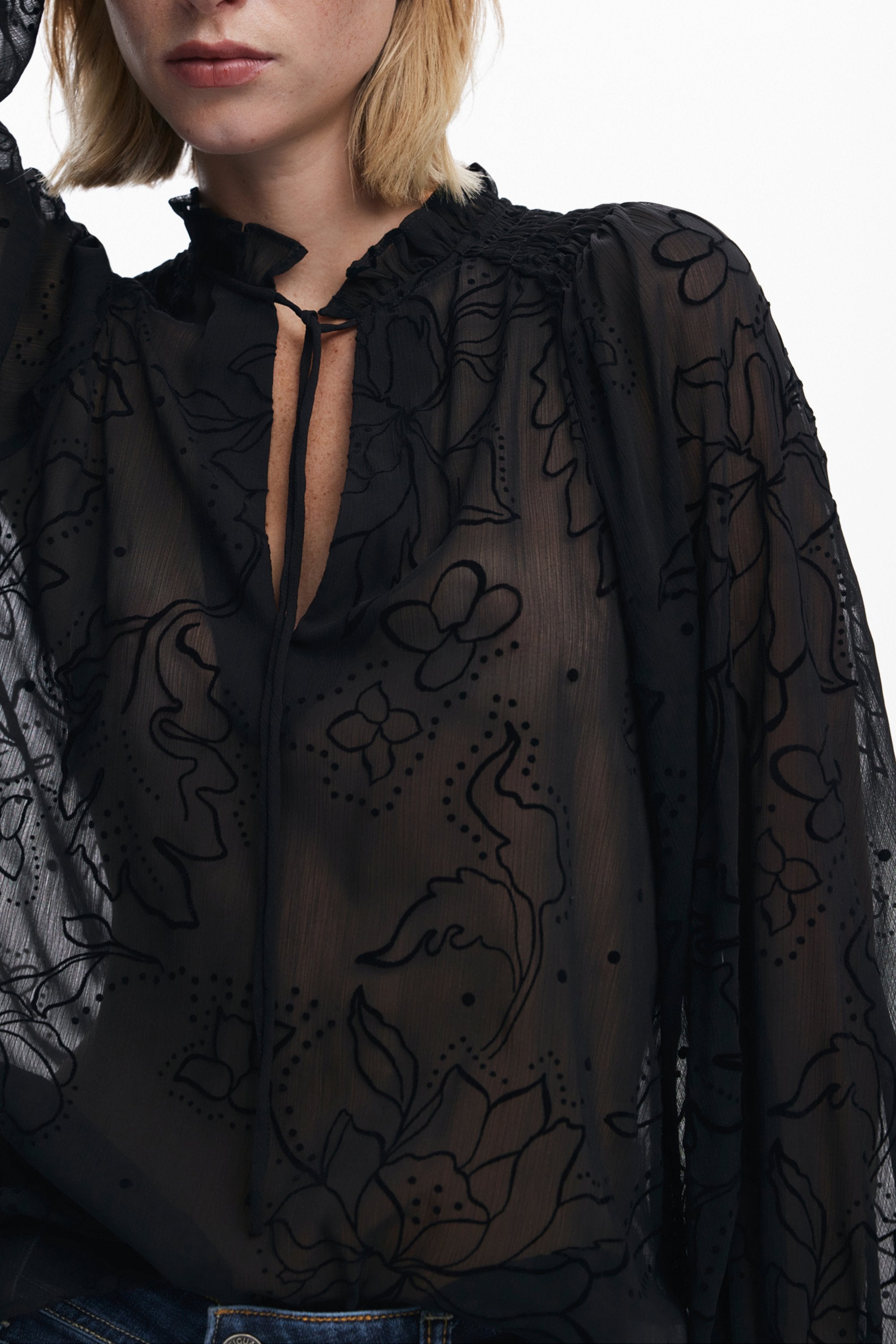 DESIGUAL WOMEN'S LONG-SLEEVED SHIRT, BLACK